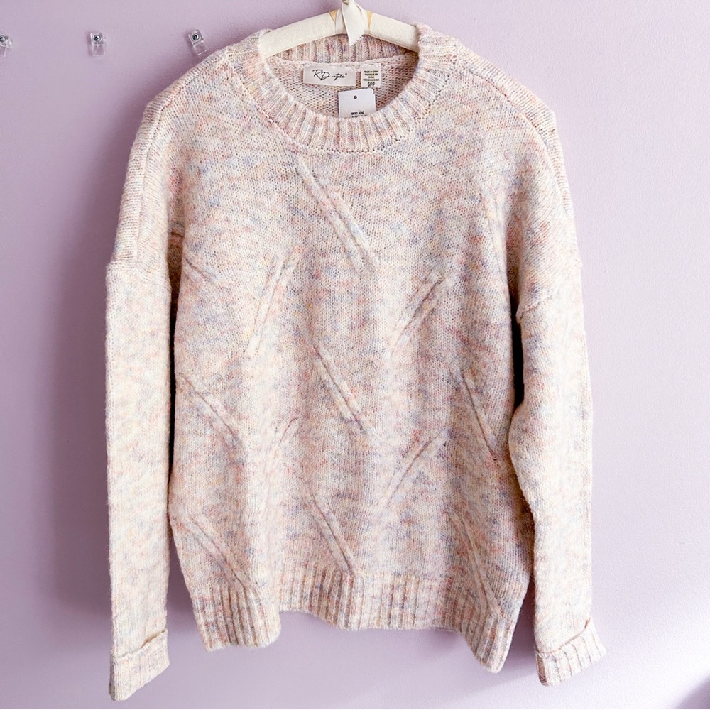 RD STYLE Pink Rainbow Sweater Ladies Knit SW Long Sleeve /Size Small /New w Tags